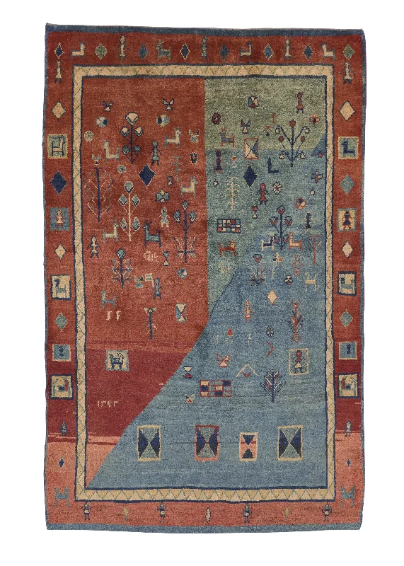 Persian Rug Gabbeh Handmade Area Tribal 5'0"x8'3" (5x8) Red Blue Pictorial Design #30853