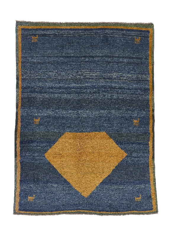 Persian Rug Gabbeh Handmade Area Tribal 5'8"x7'9" (6x8) Blue Yellow/Gold Pictorial Design #31123