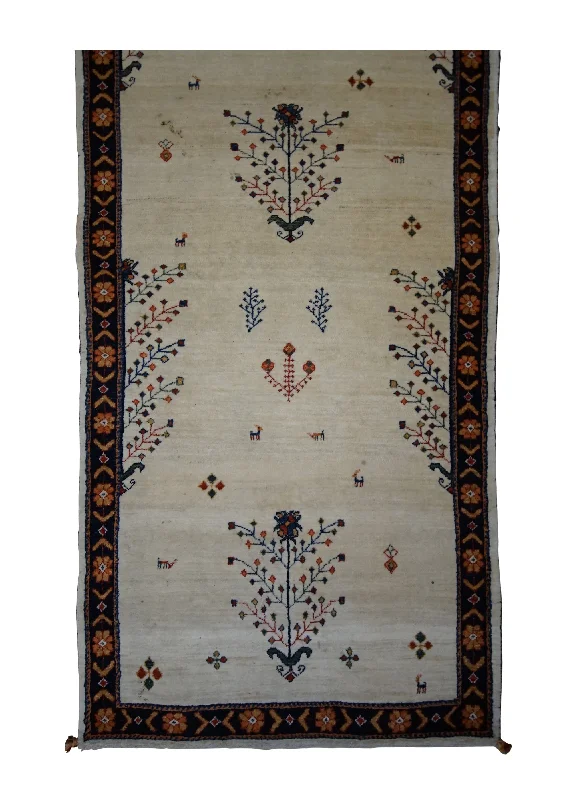 Persian Rug Gabbeh Handmade Runner Tribal 2'8"x6'10" (3x7) Whites/Beige Blue Tree of Life Design #A33364