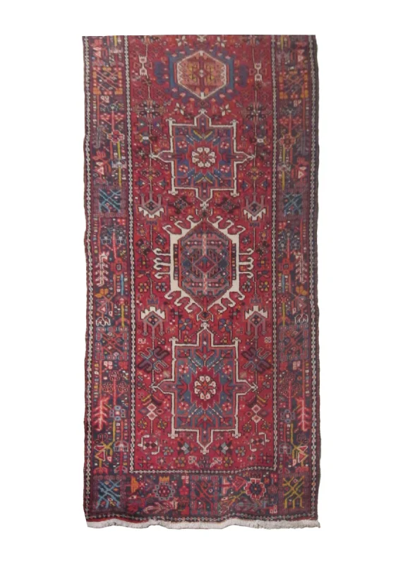 Persian Rug Gharajeh Handmade Runner Tribal 3'5"x12'7" (3x13) Red Blue Geometric Design #A20458