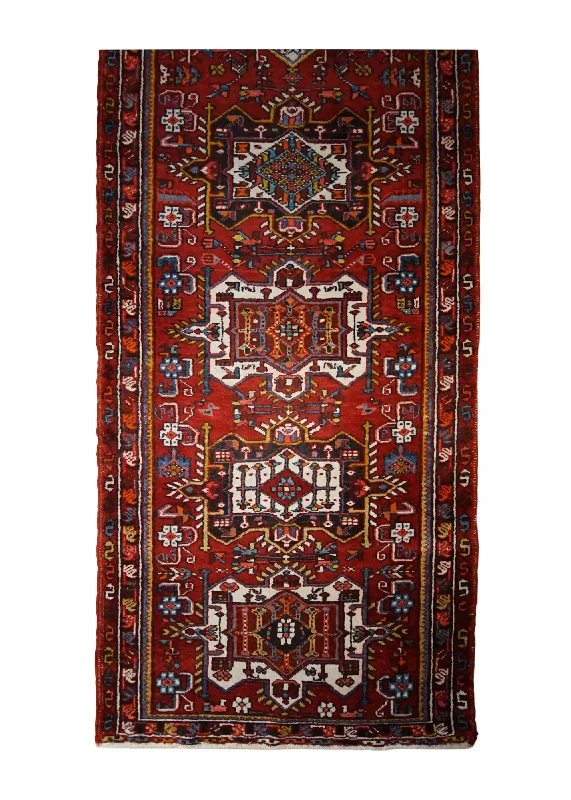 Persian Rug Gharajeh Handmade Runner Tribal 3'8"x14'4" (4x14) Red Geometric Design #A32935