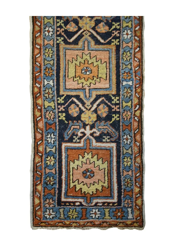 Persian Rug Gharajeh Handmade Runner Tribal Antique 2'2"x9'1" (2x9) Blue Red Geometric Design #A33356