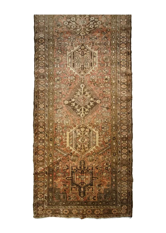 Persian Rug Gharajeh Handmade Runner Tribal Vintage 3'6"x14'2" (4x14) Pink Brown Geometric Design #A33190