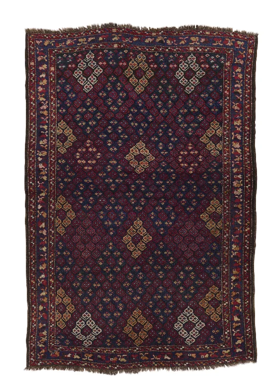 Persian Rug Ghashghaei Handmade Area Antique Tribal 4'9"x7'2" (5x7) Blue Red Geometric Design #33889