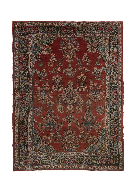 Persian Rug Ghazvin Handmade Area Traditional 8'10"x12'0" (9x12) Red Floral Vase Design #33734