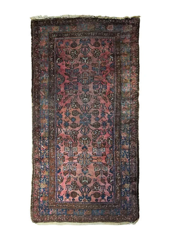 Persian Rug Hamadan Handmade Area Antique Traditional 3'5"x6'7" (3x7) Red Geometric Design #A34199