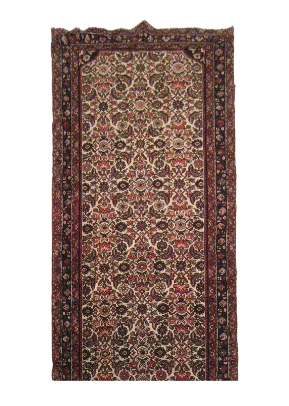 Persian Rug Hamadan Handmade Runner Tribal 3'8"x9'7" (4x10) Whites/Beige Blue Herati Floral Design #A21538