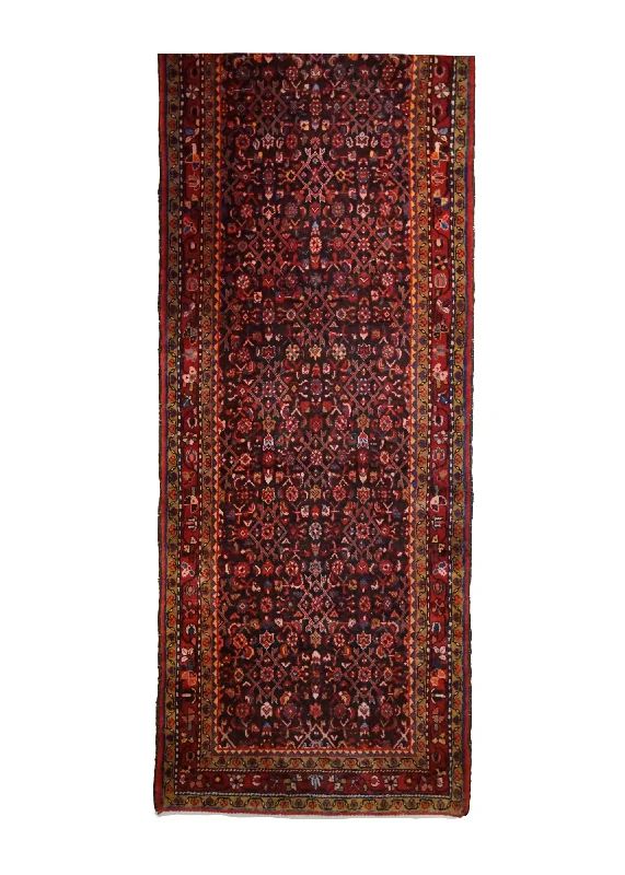 Persian Rug Hossein Abad Handmade Runner Tribal 3'6"x9'10" (4x10) Blue Red Geometric Design #A33076