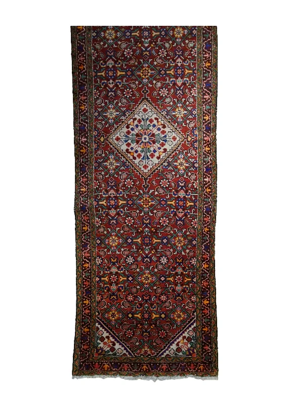 Persian Rug Hossein Abad Handmade Runner Tribal Vintage 3'3"x10'11" (3x11) Red Geometric Design #A33077