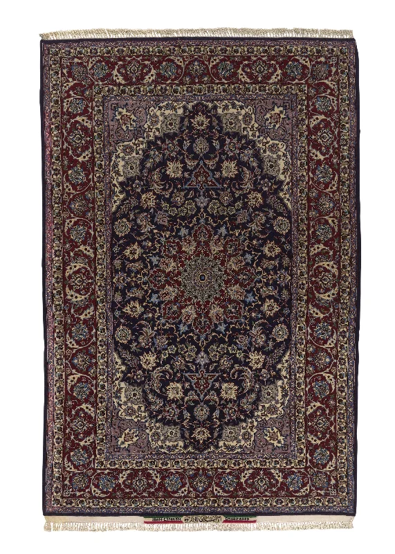 Persian Rug Isfahan Handmade Area Traditional 5'0"x7'5" (5x7) Blue Red Floral Design #33071