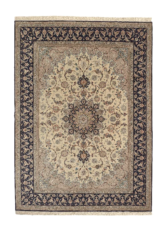 Persian Rug Isfahan Handmade Area Traditional 8'3"x11'5" (8x11) Whites/Beige Blue Floral Design #35833