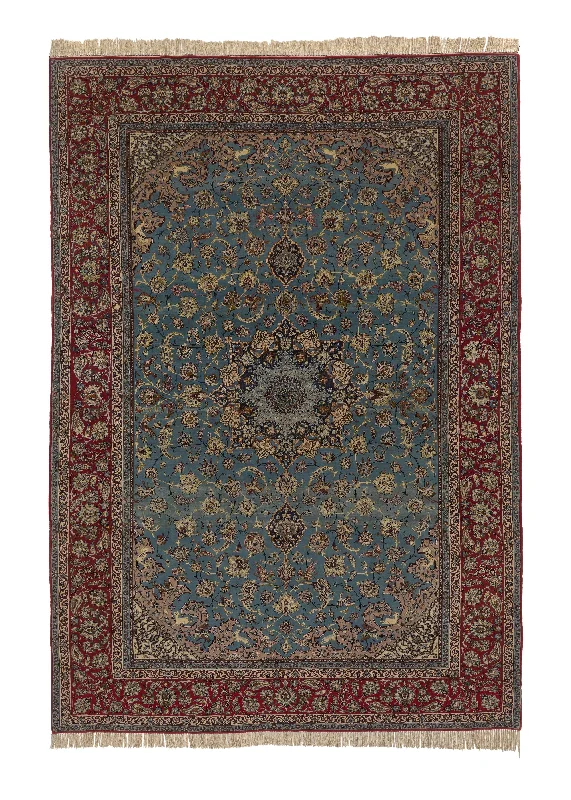 Persian Rug Isfahan Handmade Area Traditional 8'3"x12'0" (8x12) Blue Red Floral Animals Design #27904