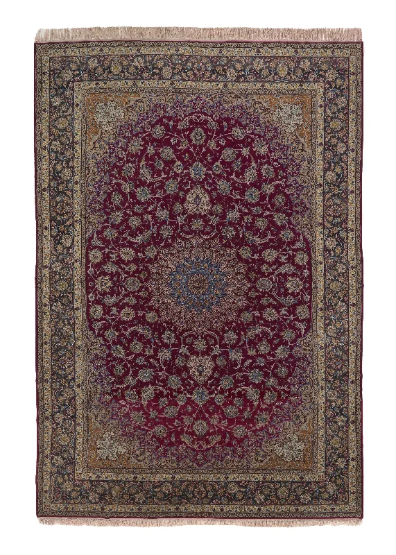 Persian Rug Isfahan Handmade Area Traditional 8'4"x12'3" (8x12) Red Blue Floral Design #35925