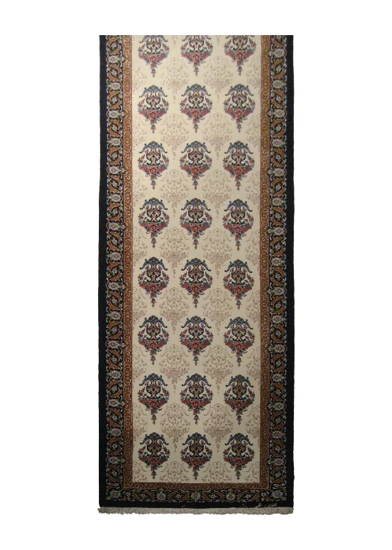 Persian Rug Isfahan Handmade Runner Traditional 2'4"x10'0" (2x10) Whites/Beige Blue Floral Design #A20619