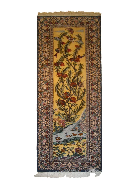 Persian Rug Isfahan Handmade Runner Traditional 2'4"x7'7" (2x8) Yellow/Gold Blue Multi-color Tree of Life Design #A20635