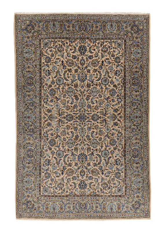 Persian Rug Kashan Handmade Area Traditional 4'9"x7'1" (5x7) Blue Whites/Beige Green Shah Abbasi Floral Design #32814