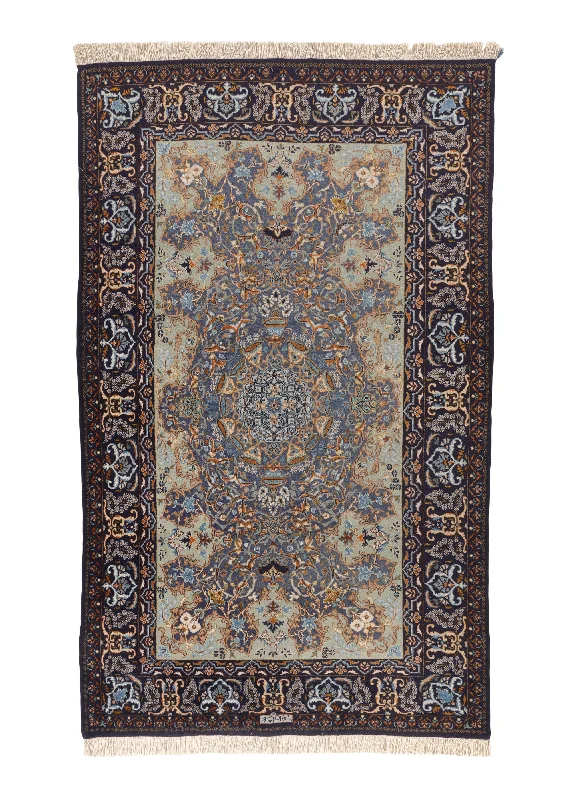 Persian Rug Kashan Handmade Area Traditional 4'8"x7'3" (5x7) Blue Yellow/Gold Unique Adib Design #33044