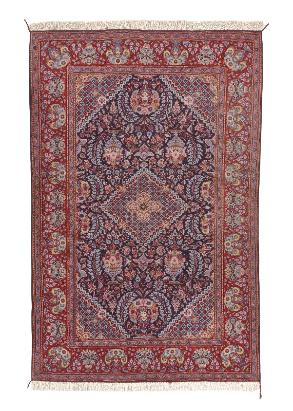 Persian Rug Kashan Handmade Area Traditional 4'7"x6'11" (5x7) Red Blue Floral Hajikhanomi Design #34393