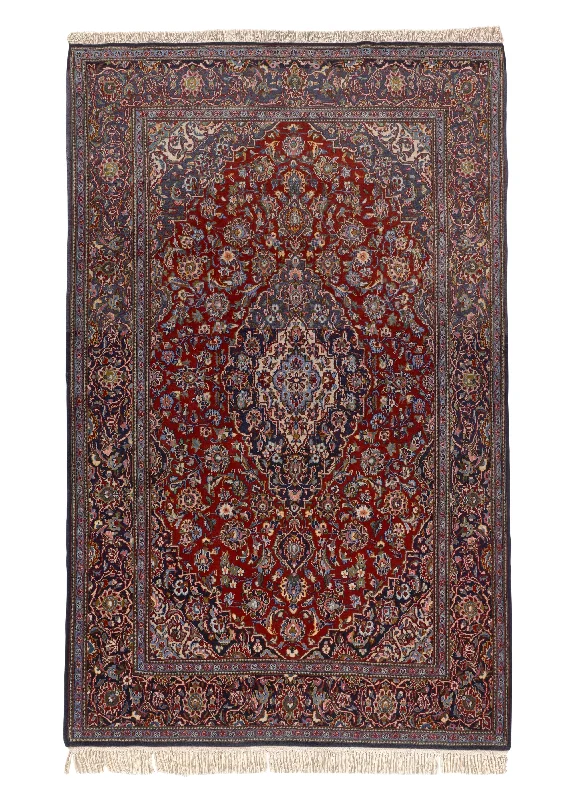 Persian Rug Kashan Handmade Area Traditional 4'9"x7'4" (5x7) Red Blue Toranj Mehrab Design #33346