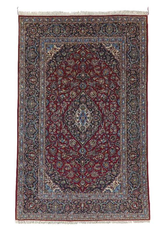 Persian Rug Kashan Handmade Area Traditional 4'8"x7'3" (5x7) Red Blue Toranj Mehrab Design #35057