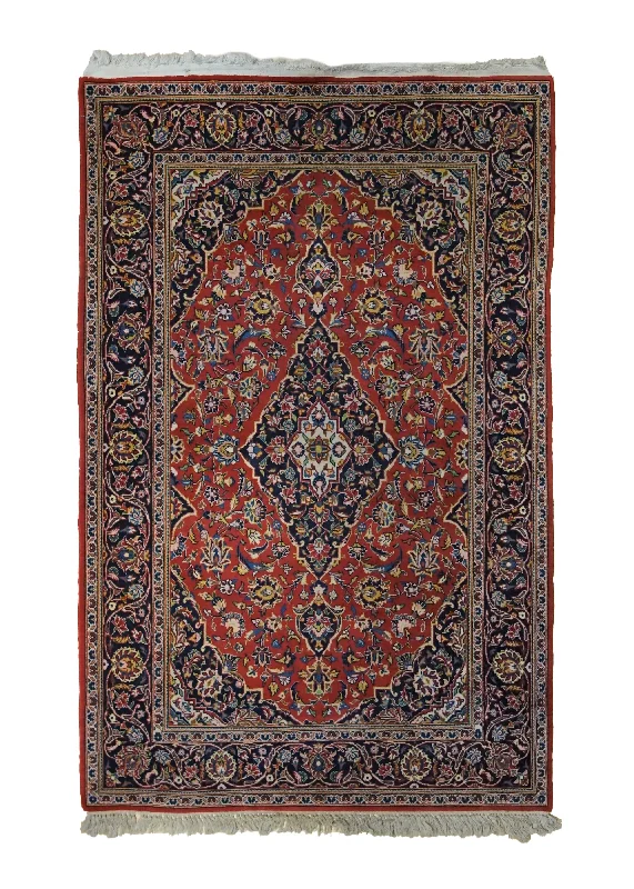 Persian Rug Kashan Handmade Area Traditional 4'6"x6'11" (5x7) Red Floral Toranj Mehrab Design #A34342