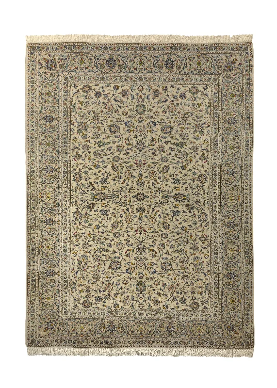 Persian Rug Kashan Handmade Area Traditional 8'1"x10'9" (8x11) Whites/Beige Floral Design #28594