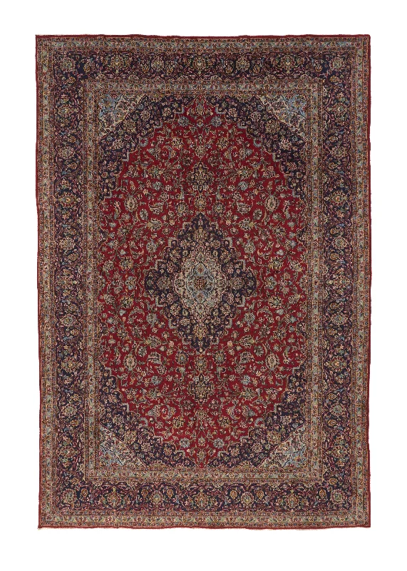 Persian Rug Kashan Handmade Area Traditional 7'11"x11'8" (8x12) Red Blue Toranj Mehrab Design #36128