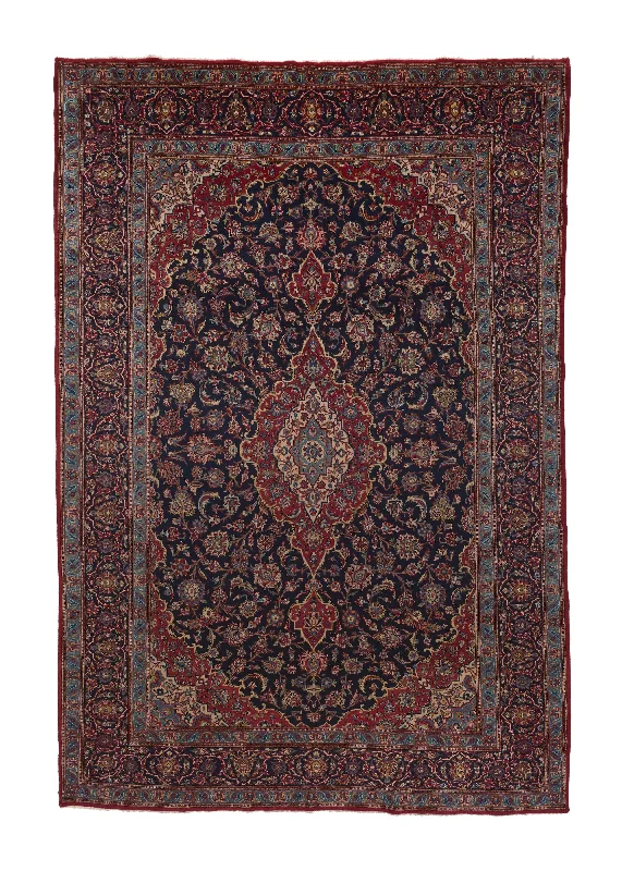 Persian Rug Kashan Handmade Area Traditional 8'2"x12'4" (8x12) Red Blue Toranj Mehrab Floral Design #33486