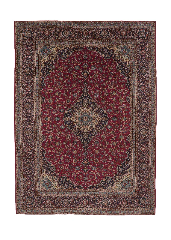 Persian Rug Kashan Handmade Area Traditional 8'8"x12'0" (9x12) Red Blue Toranj Mehrab Floral Design #34506