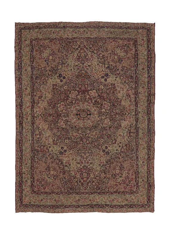 Persian Rug Kerman Handmade Area Antique Traditional 9'0"x12'2" (9x12) Whites/Beige Pink Floral Design #24446