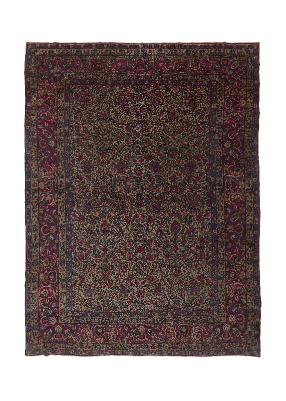 Persian Rug Lavar Kerman Handmade Area Antique Traditional 8'10"x11'10" (9x12) Pink Whites/Beige Floral All Over Design Design #36012