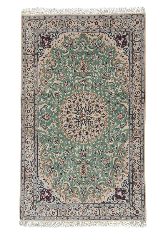 Persian Rug Nain Handmade Area Traditional 3'10"x6'3" (4x6) Green Floral Design #35182