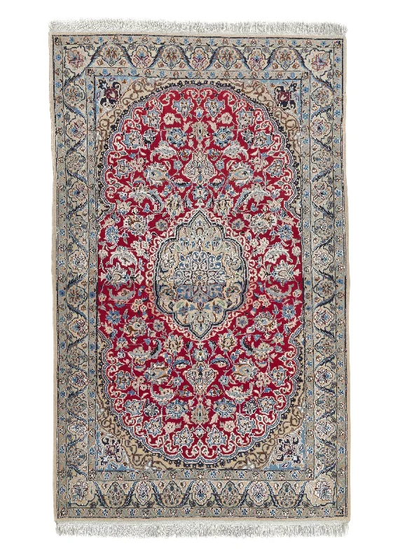 Persian Rug Nain Handmade Area Traditional 4'3"x6'7" (4x7) Red Floral Design #35183