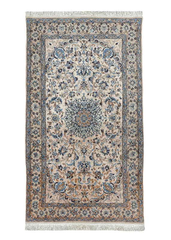 Persian Rug Nain Handmade Area Traditional 3'9"x6'7" (4x7) Whites/Beige Blue Floral Design #33564