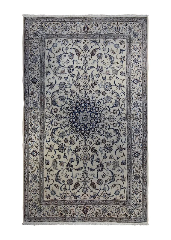 Persian Rug Nain Handmade Area Traditional 5'4"x8'10" (5x9) Whites/Beige Blue Floral Design #A34338