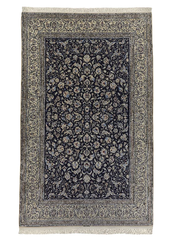 Persian Rug Nain Handmade Area Traditional 6'9"x11'3" (7x11) Blue Whites/Beige Floral Design #32811