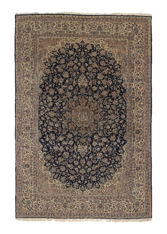 Persian Rug Nain Handmade Area Traditional 7'10"x12'0" (8x12) Whites/Beige Blue Floral Design #35797