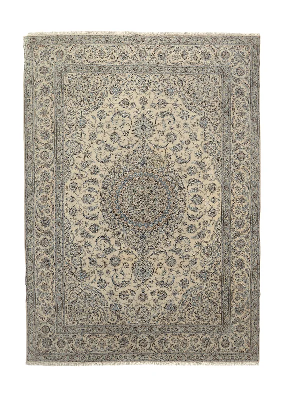 Persian Rug Nain Handmade Area Traditional 8'8"x11'10" (9x12) Whites/Beige Black Floral Design #35691