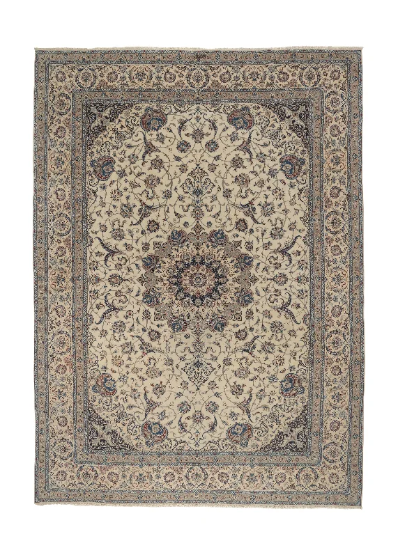 Persian Rug Nain Handmade Area Traditional 8'6"x11'6" (9x12) Whites/Beige Blue Floral Design #35896