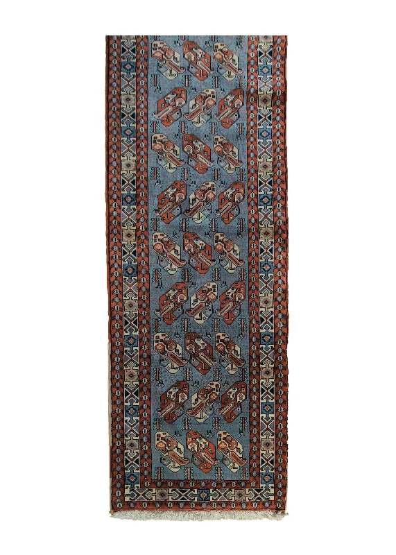 Persian Rug Quchan Handmade Runner Tribal 2'6"x7'9" (3x8) Blue Red Paisley/Boteh Design #A33753