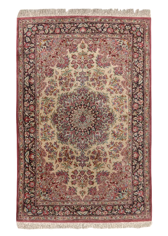 Persian Rug Qum Handmade Area Traditional Traditional 4'5"x6'11" (4x7) Pink Floral Animals Design #28636