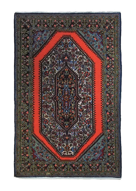 Persian Rug Qum Handmade Area Traditional 3'5"x5'2" (3x5) Orange Green Geometric Design #A34184