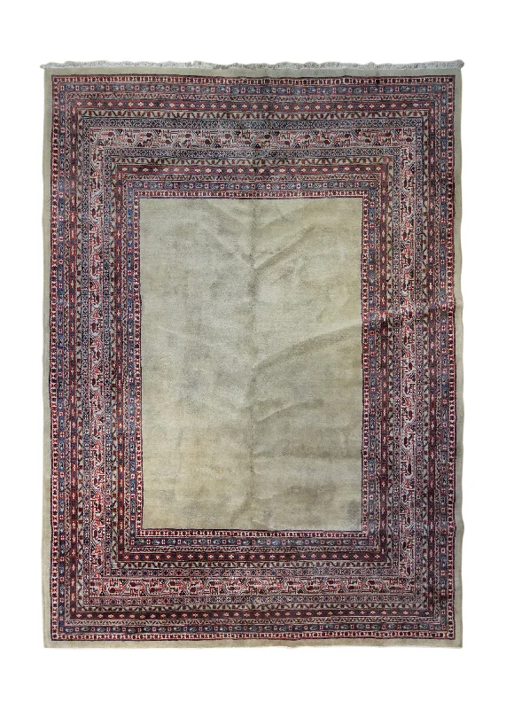 Persian Rug Sarouk Handmade Area Antique Traditional 6'9"x8'11" (7x9) Whites/Beige Red Open Geometric Design #A34315