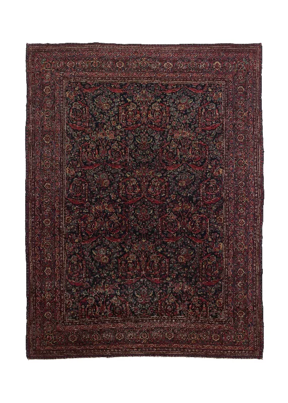 Persian Rug Sarouk Handmade Area Antique Traditional 8'10"x11'10" (9x12) Blue Red Floral Mostofi Design #16869