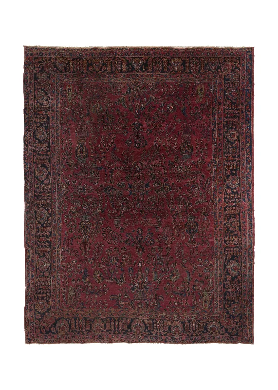 Persian Rug Sarouk Handmade Area Antique Traditional 9'0"x11'8" (9x12) Red Floral Vase Design #32272