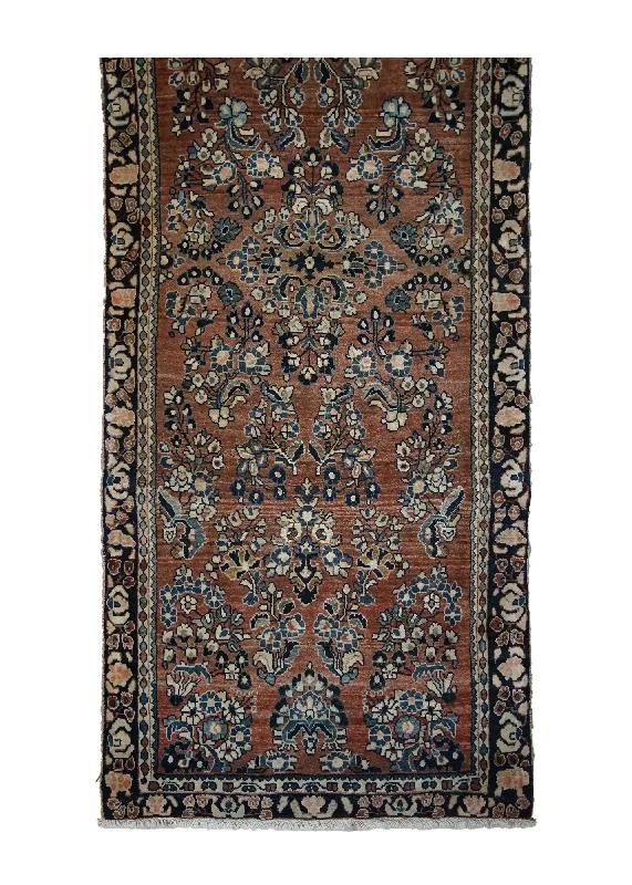 Persian Rug Sarouk Handmade Runner Traditional Antique 2'5"x6'3" (2x6) Pink Blue Whites/Beige Floral Design #A33351