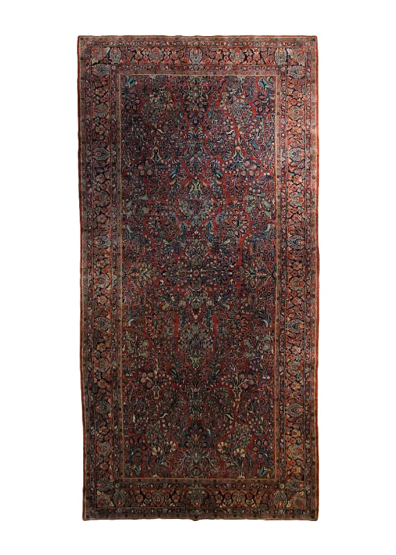 Persian Rug Sarouk Handmade Runner Traditional Antique 5'10"x12'0" (6x12) Red Blue Floral Design #A33791