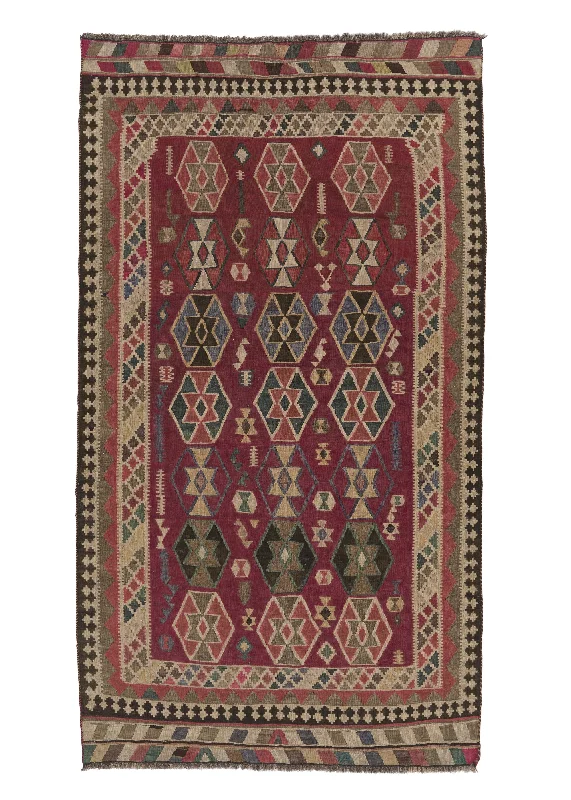 Persian Rug Shiraz Handmade Area Tribal 5'2"x9'1" (5x9) Red Pink Geometric Design #31445