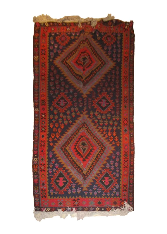 Persian Rug Shiraz Handmade Runner Tribal 5'2"x10'6" (5x11) Blue Red Kilim Geometric Design #A21057