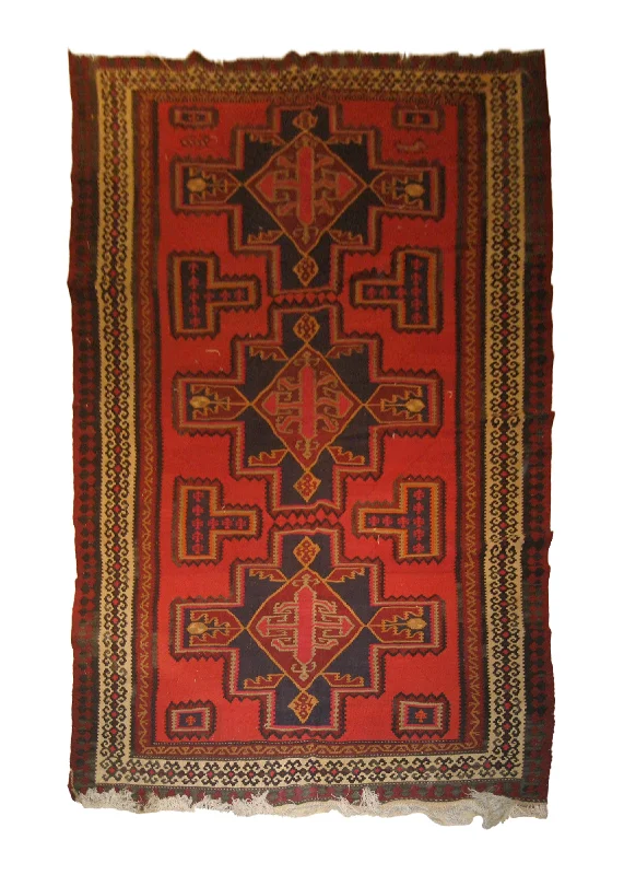 Persian Rug Shiraz Handmade Runner Tribal 5'8"x9'5" (6x9) Red Blue Kilim Geometric Design #A21056